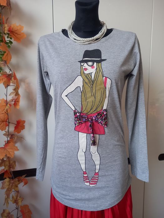 Bluzka T-shirt S długi rękaw 36 dziewczyna kokarda