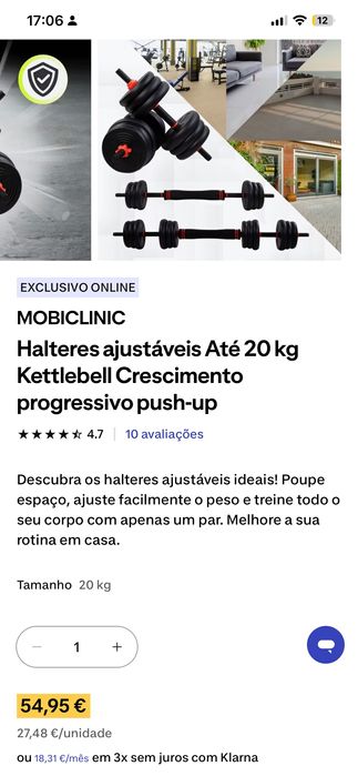 Kit de halteres até 20 kg NOVO - reservado