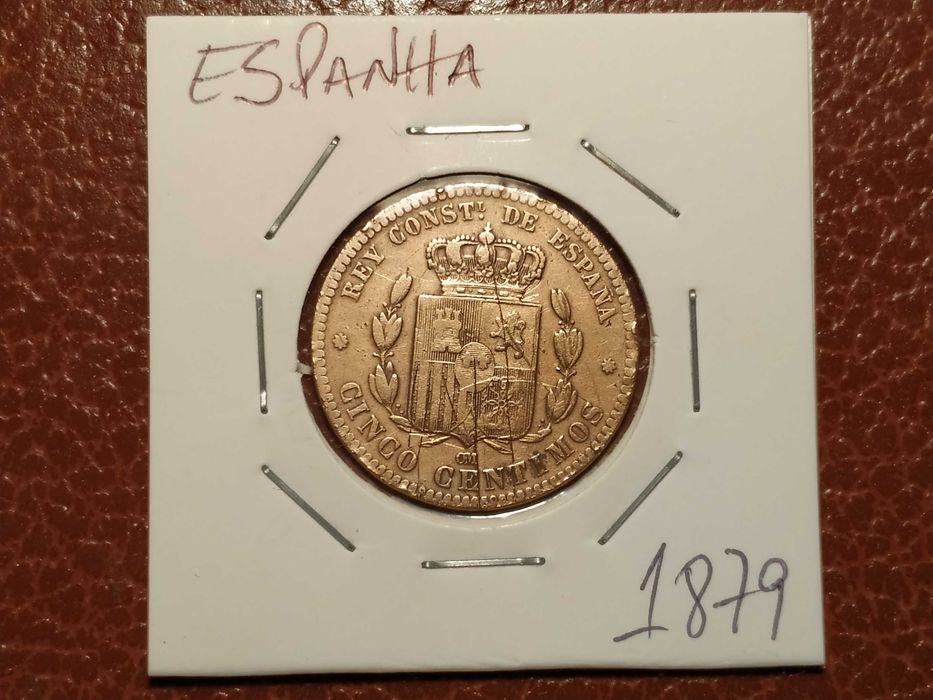 316 Espanha - moeda de 5 centimos de 1879 Alfonso XII