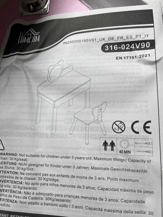 Toaletka dla dzieci różowa z hokerem i lustrem