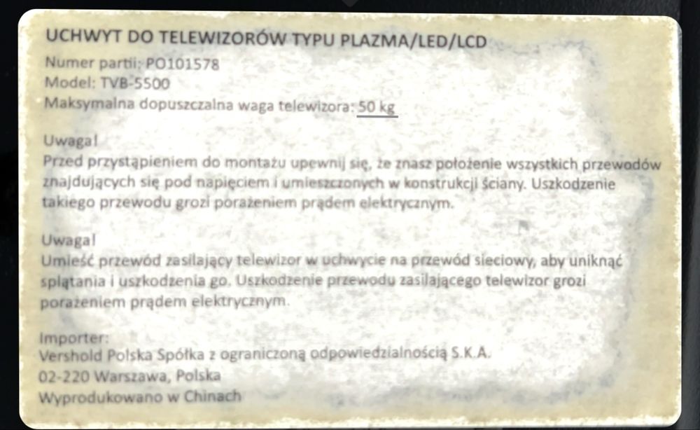 Uchwyt na ścianę TV ramię do 50 kg