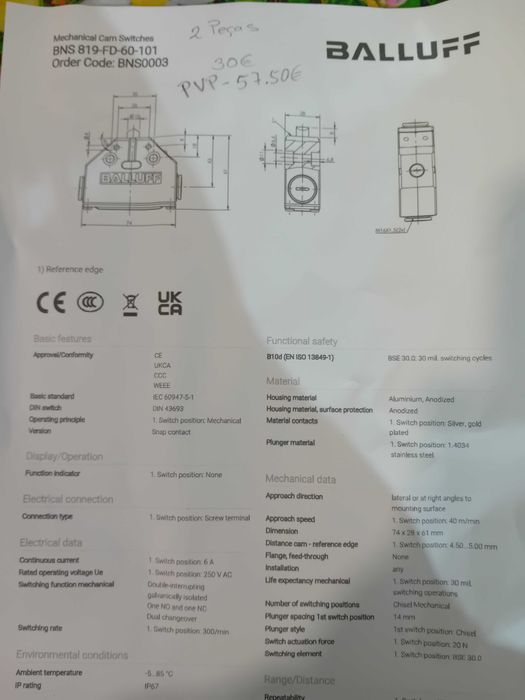 Fim de Curso de Alta Resistencia BALLUFF  2 unidades
