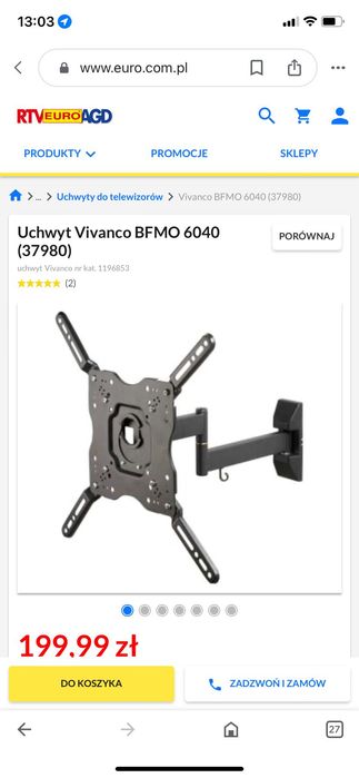 Uchwyt na ścianę do telewizora Vivanco