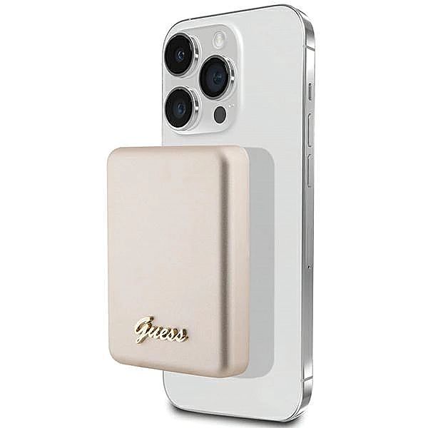 Powerbank indukcyjny Guess MagSafe Metal Script Logo 15W 5000mAh - zło