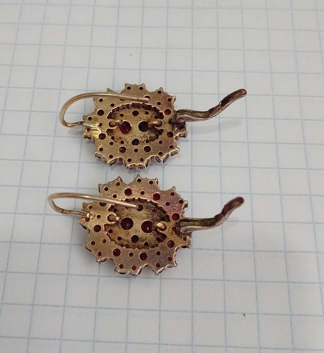 Серьги старинные с натуральными чешскими гранатами. Серебро! Винтаж