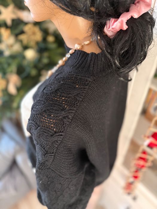 Ciepły wełniany sweter damski 42/XL warkocze wzory oversize