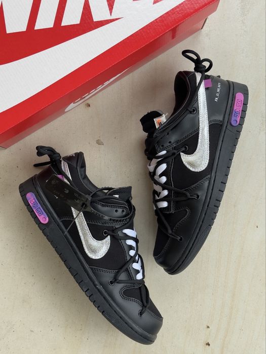 Топ Модель‼️Кросівки Nike Low Dunk x Off-White 50/50 Black Purple•Данки офф вайт