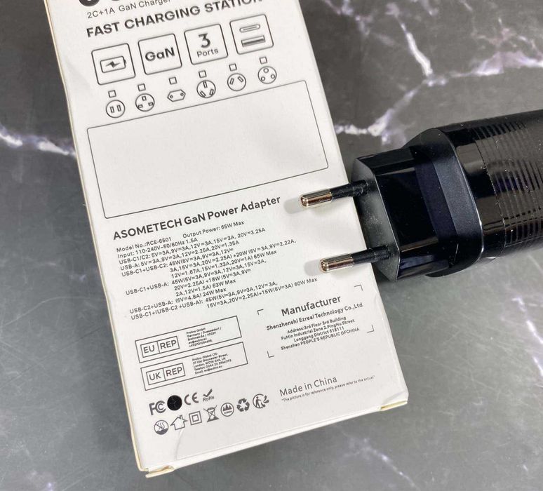 Asometech Зарядка PD GaN 3-порти 65Ватт Fast Charger