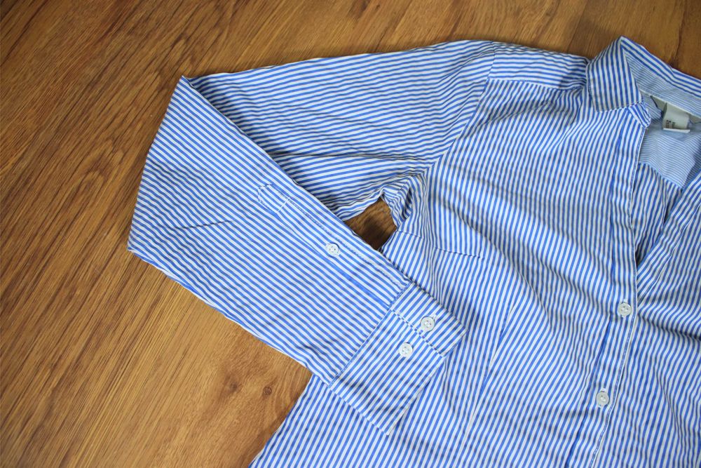 Koszula H&M r. 40 damska w paski nieb-biała dł rękaw bawełna