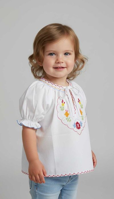 Blusa de criança c/ bordado de Viana feito à mão