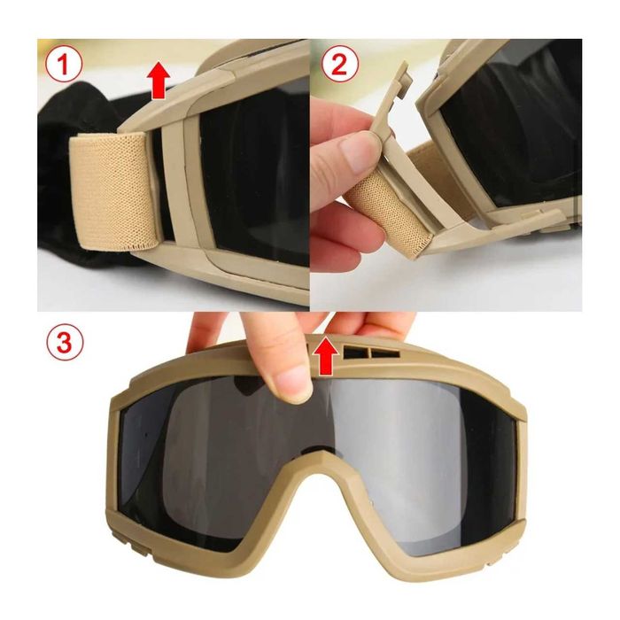 Óculos Tácticos Motociclismo com 3 Lentes Intermutáveis