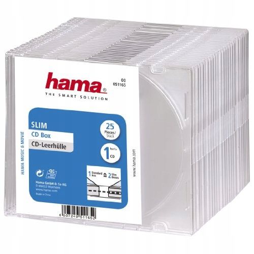 outlet hama cd slim box etui na cd/dvd zestaw przezroczyste 25 szt.
