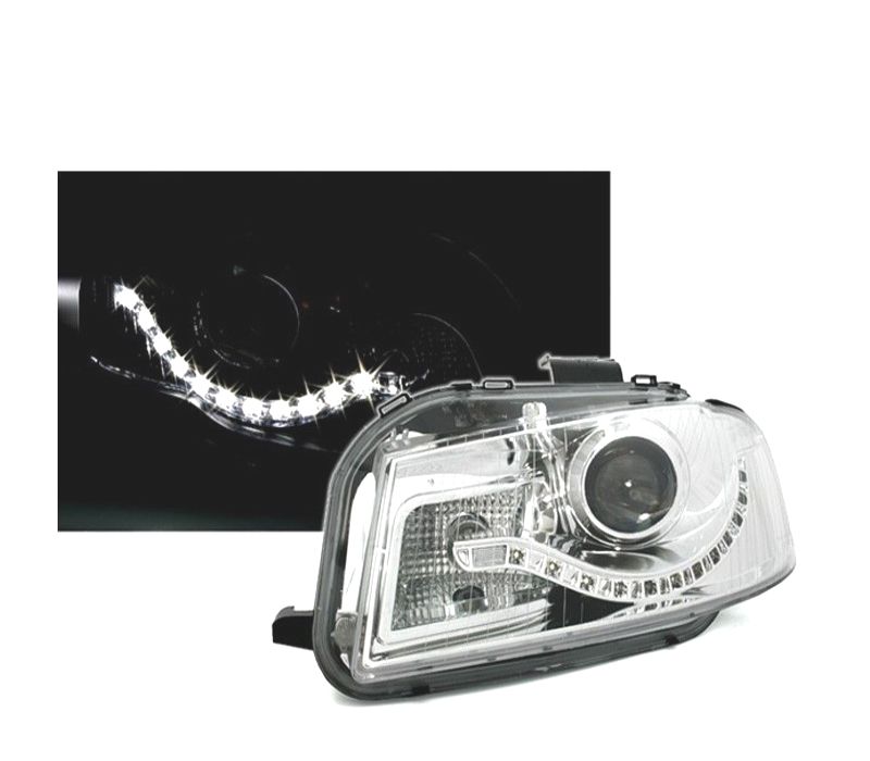 FARÓIS AUDI A3 8P 03-08 LUZ LED DIURNA FUNDO CROMADO