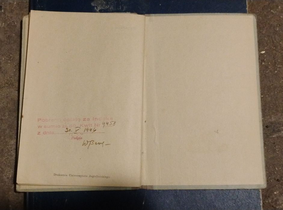 Indeks studencki Uniwersytet Warszawski 1945 – oryginał, powojenny