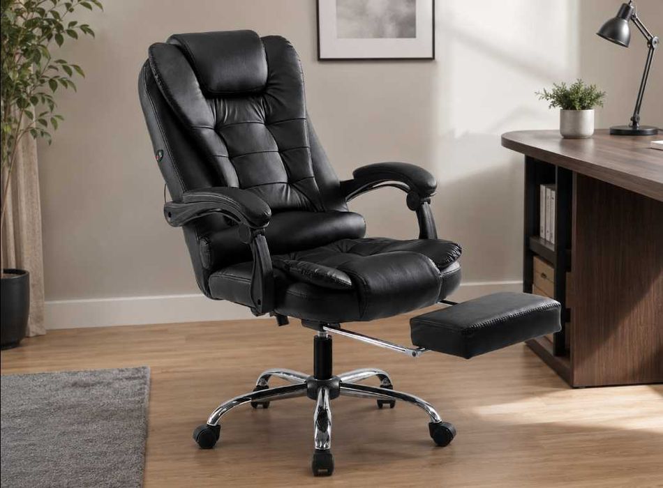 NOWY Fotel Gamingowy Fotel Biurowy Obrotowy z Podnóżkiem Krzesło do Biura Ekoskóra do Komputera Regulowany Fotel do Pracy do Nauki Ergonomiczny FV