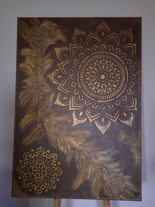Obraz Mandala 100/80 cm strukturalny 3D,  ręcznie malowany