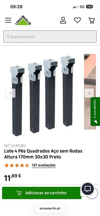 Pés para móveis em Aço sem Rodas (8 unidades)