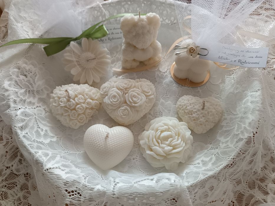 Świece sojowe, podziękowania dla gości Misie z sercem świeczka Komunia, Chrzest, Roczek Ślub, Wesele Baby Shower
