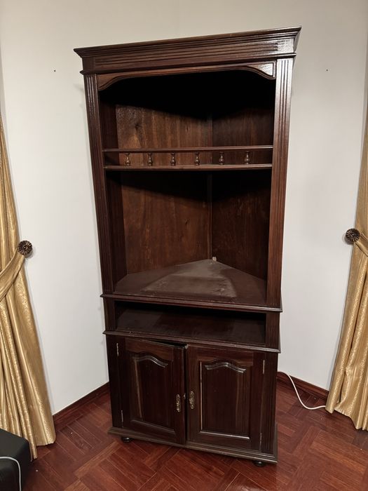 Móvel de canto em madeira maciça – estante / móvel TV clássico