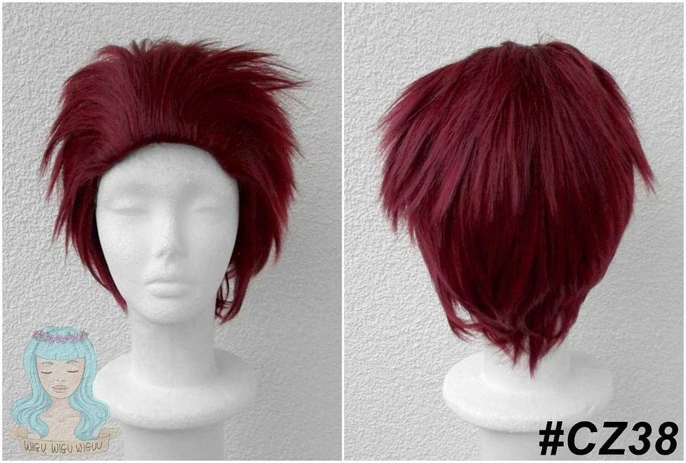 Czerwona peruka męska z zaczesanymi włosami bez grzywki cosplay wig