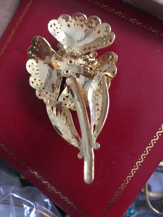 Złota broszka, stara broszka kwiat