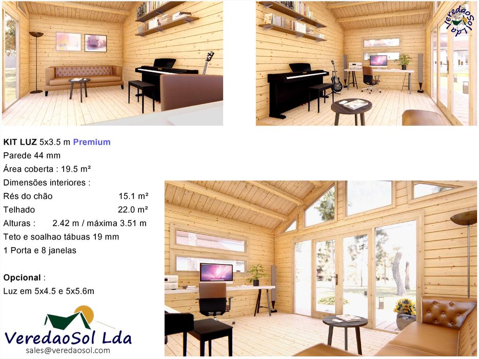 Casa Madeira LUZ-Oden 44mm 15.1m² Cobertura 19m² - Premium 3 Modelos