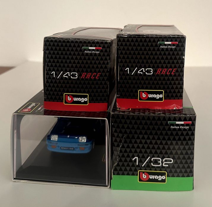 Miniaturas Bburago Coleção – Renault 5 Turbo, Lancia Delta, Abarth 500 e Jeep Wrangler