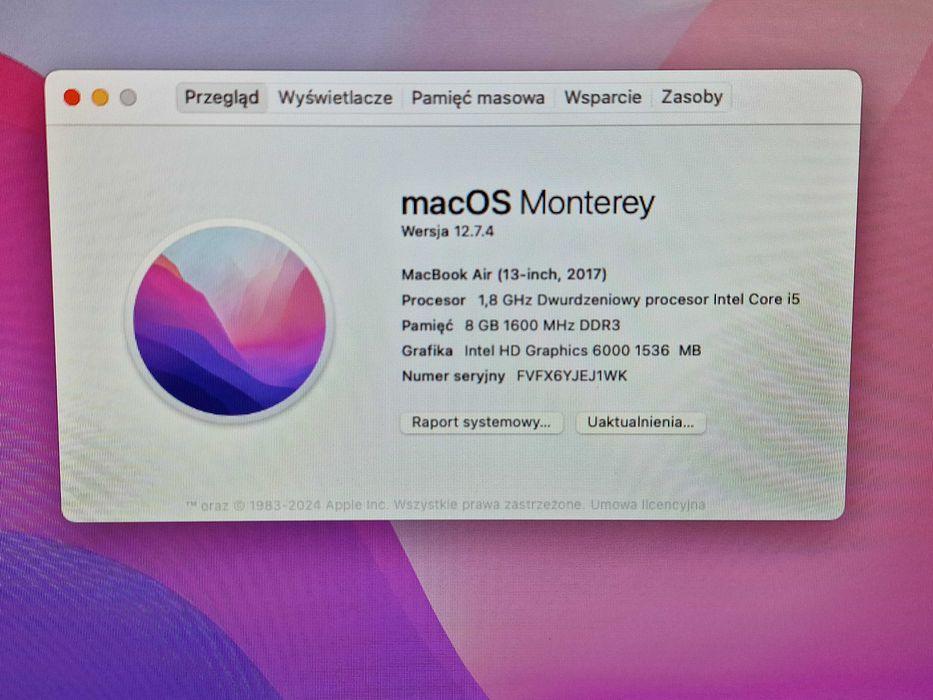 Macbook Air 13 2017/ i5 1.80 GHz/ 8GB/ 128GB/ Bateria serwis