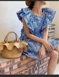 Плаття Zara міні, синє з білими квітами бавовна 100% розмір XS