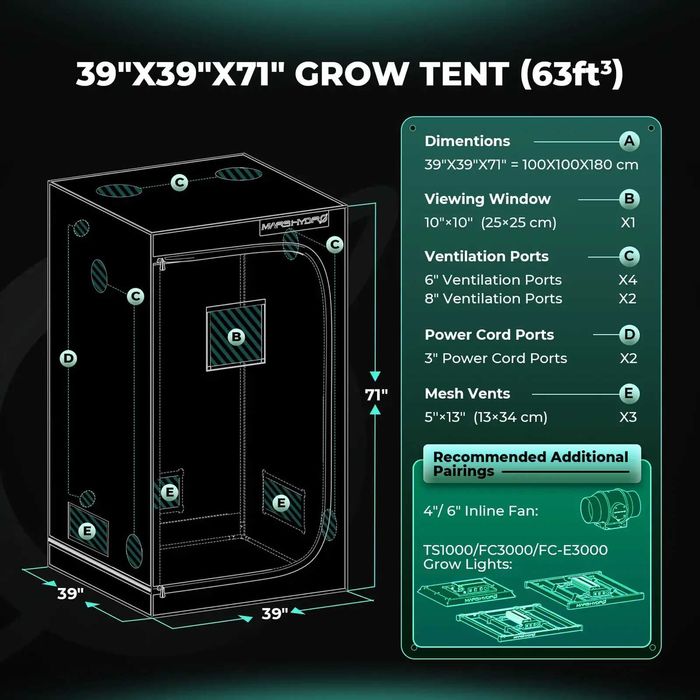 Гроубокс Mars Hydro 100×100×180 см, модель 2026 Grow Tent для вирощування рослин