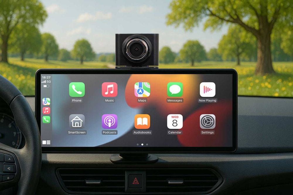 Monitor samochodowy CarPlay Android Auto bezprzewodowy kamera cofania