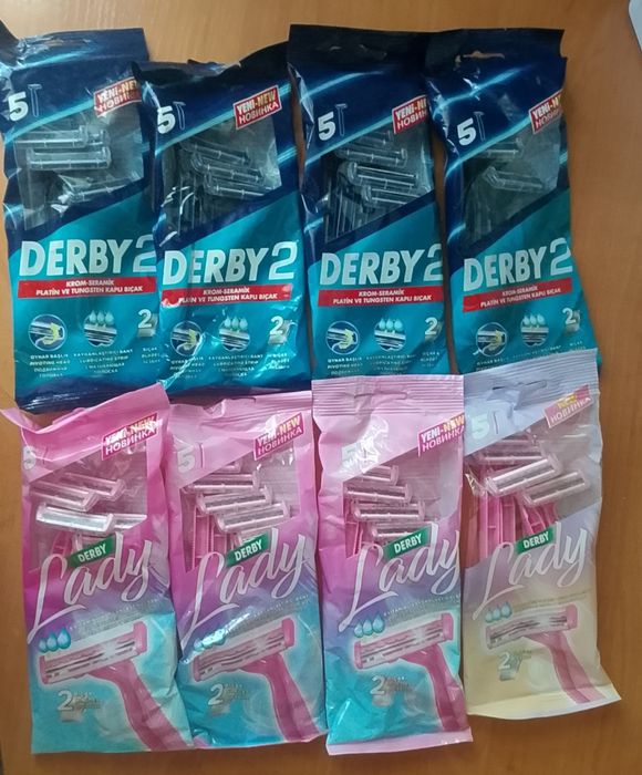 Набір бритвених станків Derby 2 (8 пачок по 5 шт), Dorco pace 3 (2 пачки по 5 шт) — Оптом