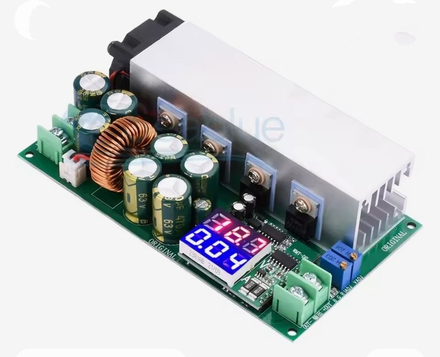 Мощный понижающий преобразователь постоянного тока 25а.600вт.с охлажд