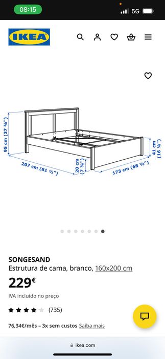 IKEA SONGESAND Cama de casal e mesas de cabeceira