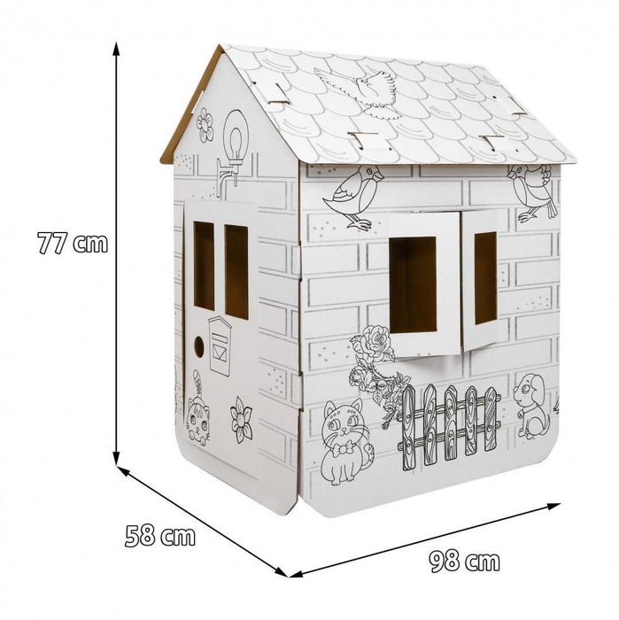 Kartonowy  Domek XXL z końmi kolorowanka 3D dla dzieci ogrodowy