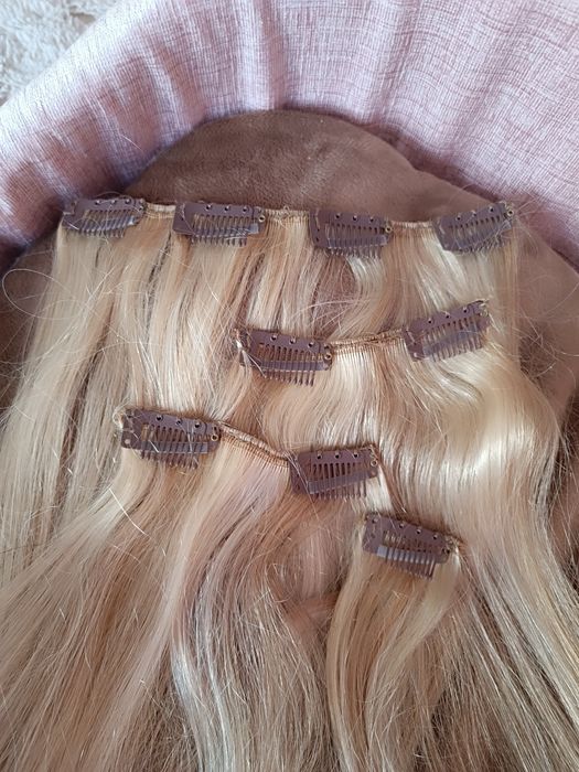 Натуральные волосы треси волосся на заколках Блонд