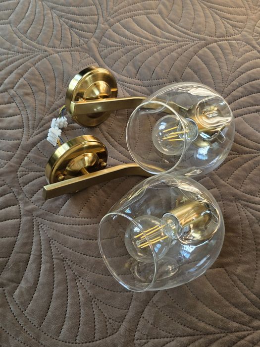 2 kinkiety LEDIGO Glamour – złote, szklane klosze