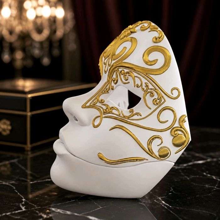 Luksusowa Maska Wenecka - Biało-złota. Bal Maskowy Karnawał Halloween