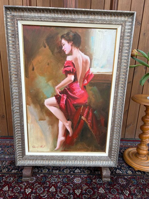 Piękny, duży obraz akt kobieta w czerwonej sukni #9080 Stylowy Węgrów