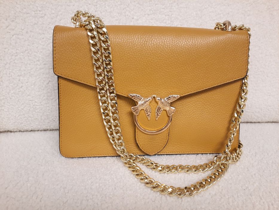 Bolsa de ombro Pinko mostarda com corrente – bom estado