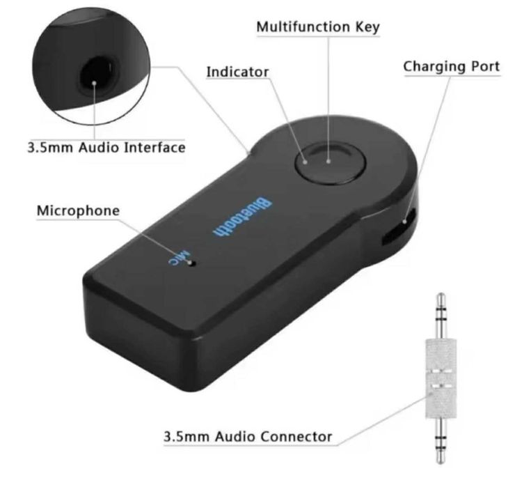 Samochodowy odbiornik Bluetooth Audio 5.0 z gniazdem 3.5mm AUX