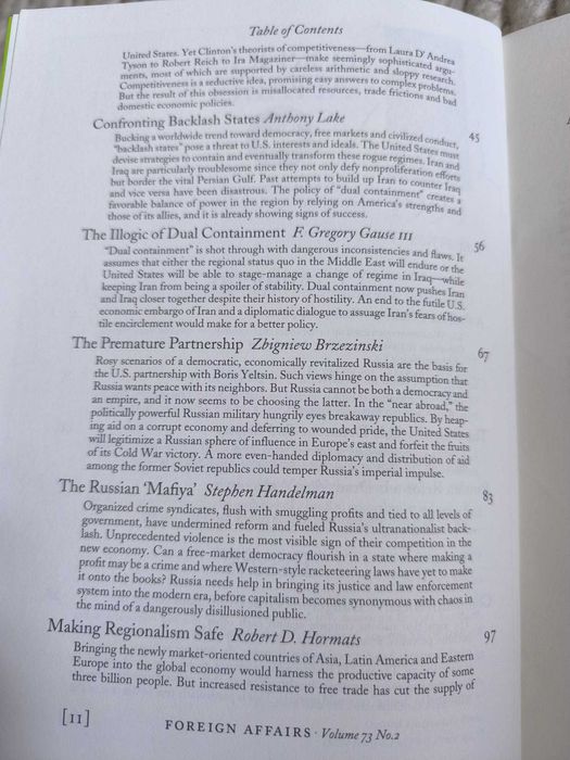 Revista "Foreign Affairs" March/April 1994 Volume 73, Number 2