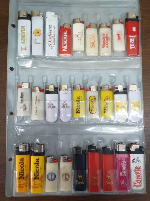 Isqueiros de coleção com publicidade ao café