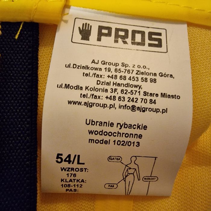 Ubranie Wodoochronne Przeciwdeszczowe Robocze Rybackie102/013 Pros L 54