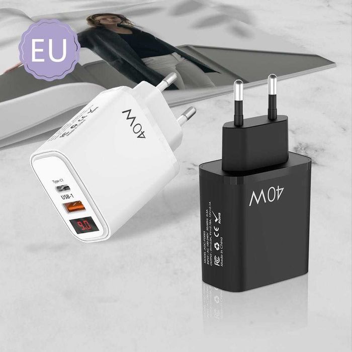 Ładowarka sieciowa 40W USB-C/USB-A Czarna
