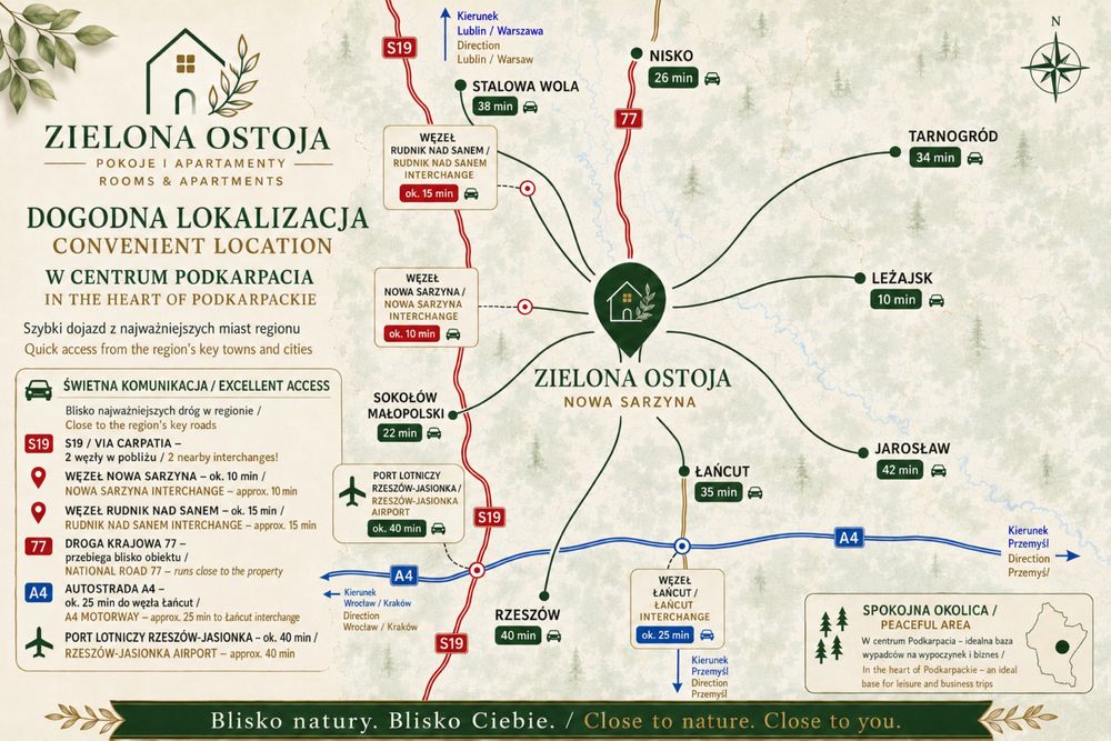 Pokoje 2 i 3 os. z łazienką, aneksem i klimatyzacją - Zielona Ostoja