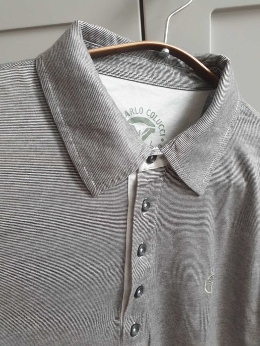 Szara koszulka polo t-shirt Carlo Colucci L merceryzowana bawełna