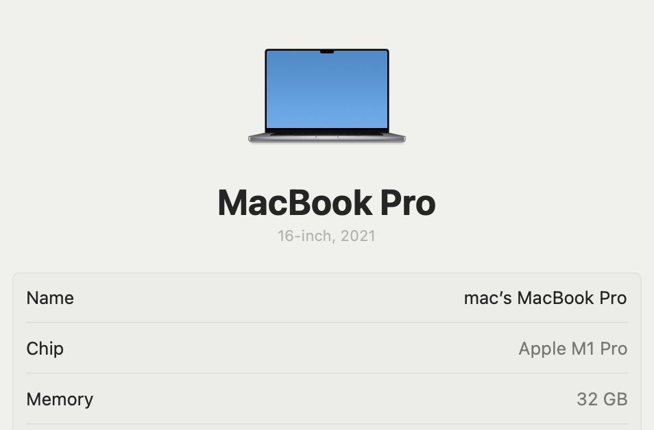 MacBook Pro 16 2021 32GB RAM 1TB SSD