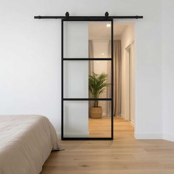 Drzwi Przesuwne Szklane THARO Loft Aluminiowe Slim czarne 85×210 cm