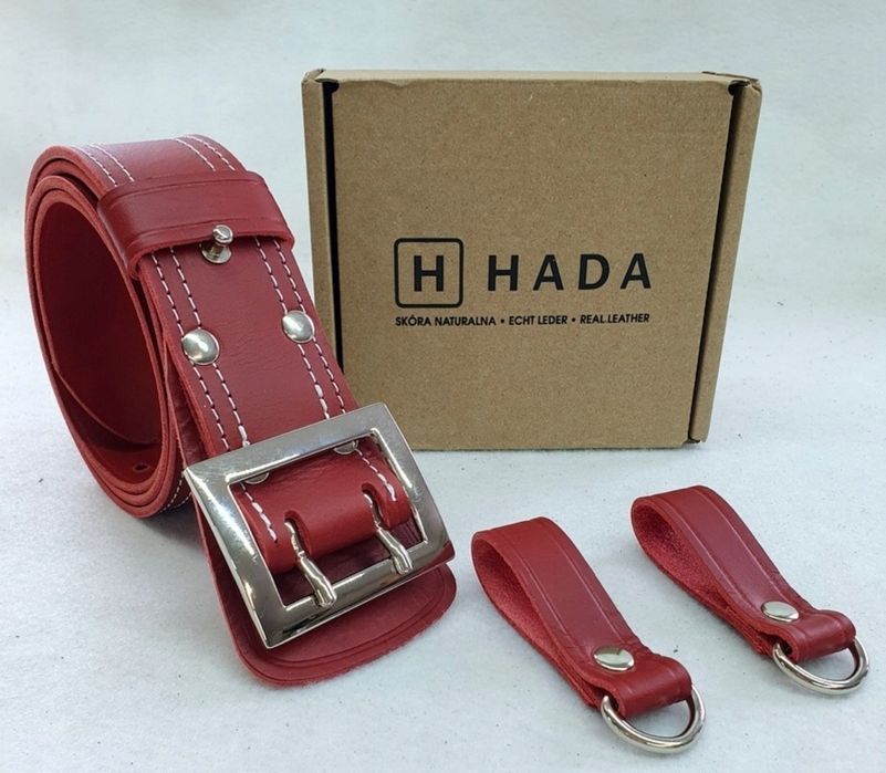 Czerwony pas pasek oficerski skóra 135 cm